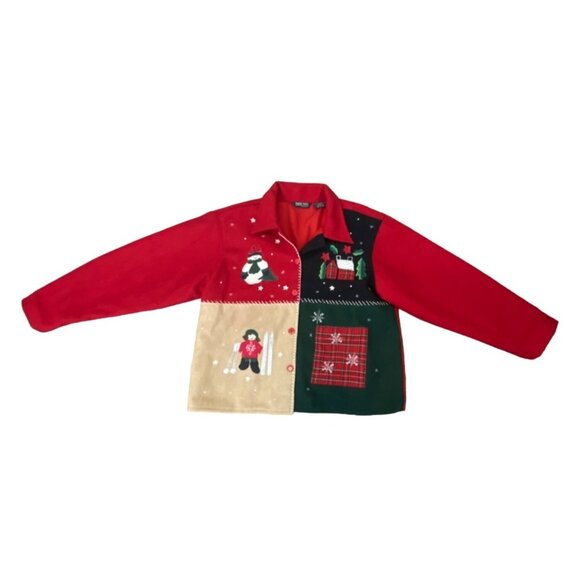 Y2K TAKE TWO CLOTHING CO. WOMEN'S HOLIDAY PATCHWORK WOOL JACKET SZ XL - Picture 1 of 5